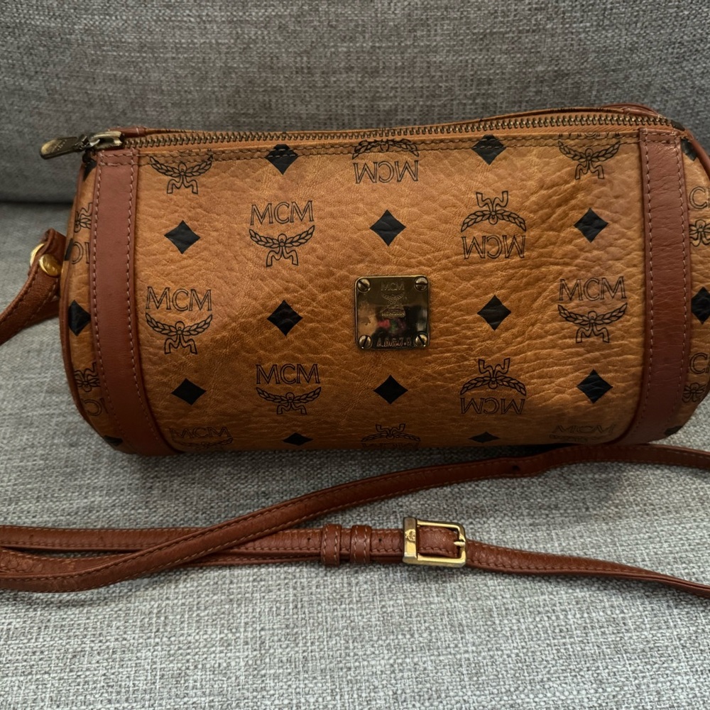 MCM Cognac Barrel Crossbody Bag